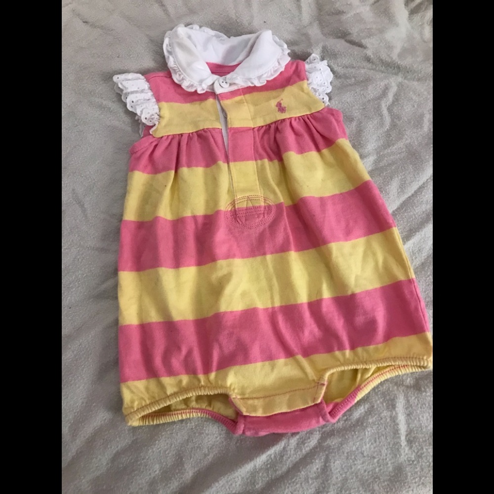 Infant striped Ralph Lauren Romper with ruffle
